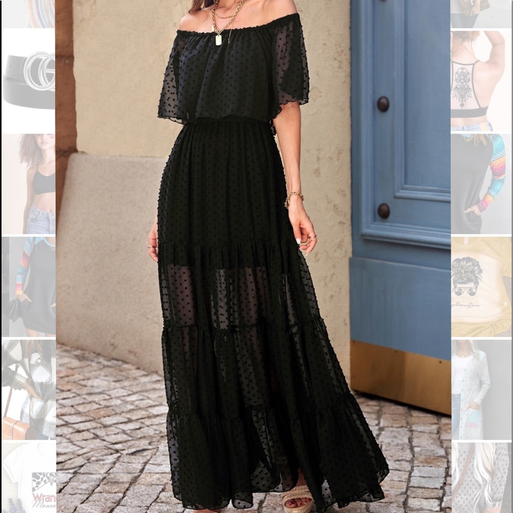 Black off the shoulder ruffle maxi dress